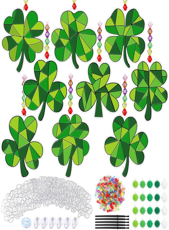 WinnerWhy 36 Sets St. Patrick's Day Shamrock Suncatchers Ornaments Decorations DIY Window Paint Suncatchers Craft Kits Lucky Shamrock Sun Catcher Gifts for Home Party Supplies Arts and Crafts Project - Image 1